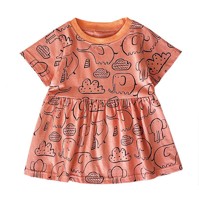 فستان صيفي مطبوع على شكل رسوم متحركة لطفلة من القطن - سوق وان جملة