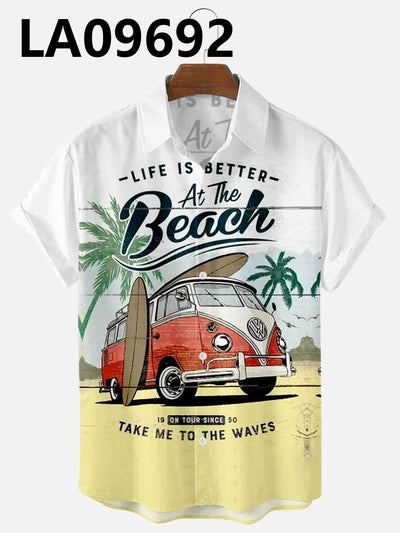 قميص رجالي صيفي بطباعة رقمية لسيارة هاواي - سوق وان جملة