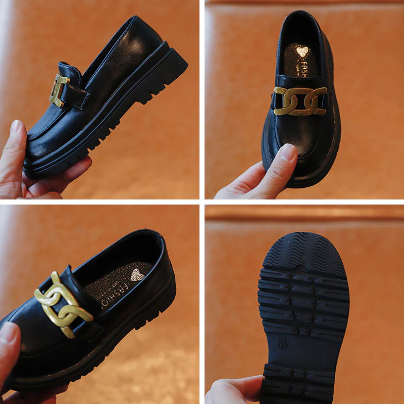 حذاء أسود على طراز إنجلترا للفتيات الصغيرات - سوق وان جملة