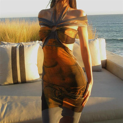 فستان نسائي للشاطئ بفتحة رقبة - سوق وان جملة