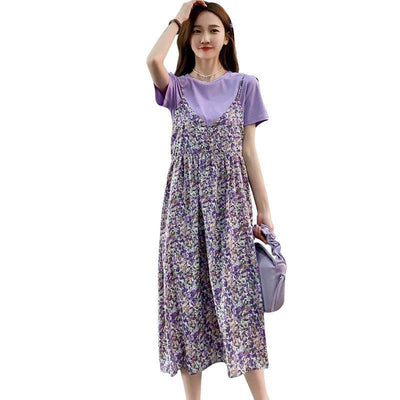 فستان للحوامل جديد بأكمام قصيرة لفصل الصيف باللون الأرجواني - سوق وان جملة